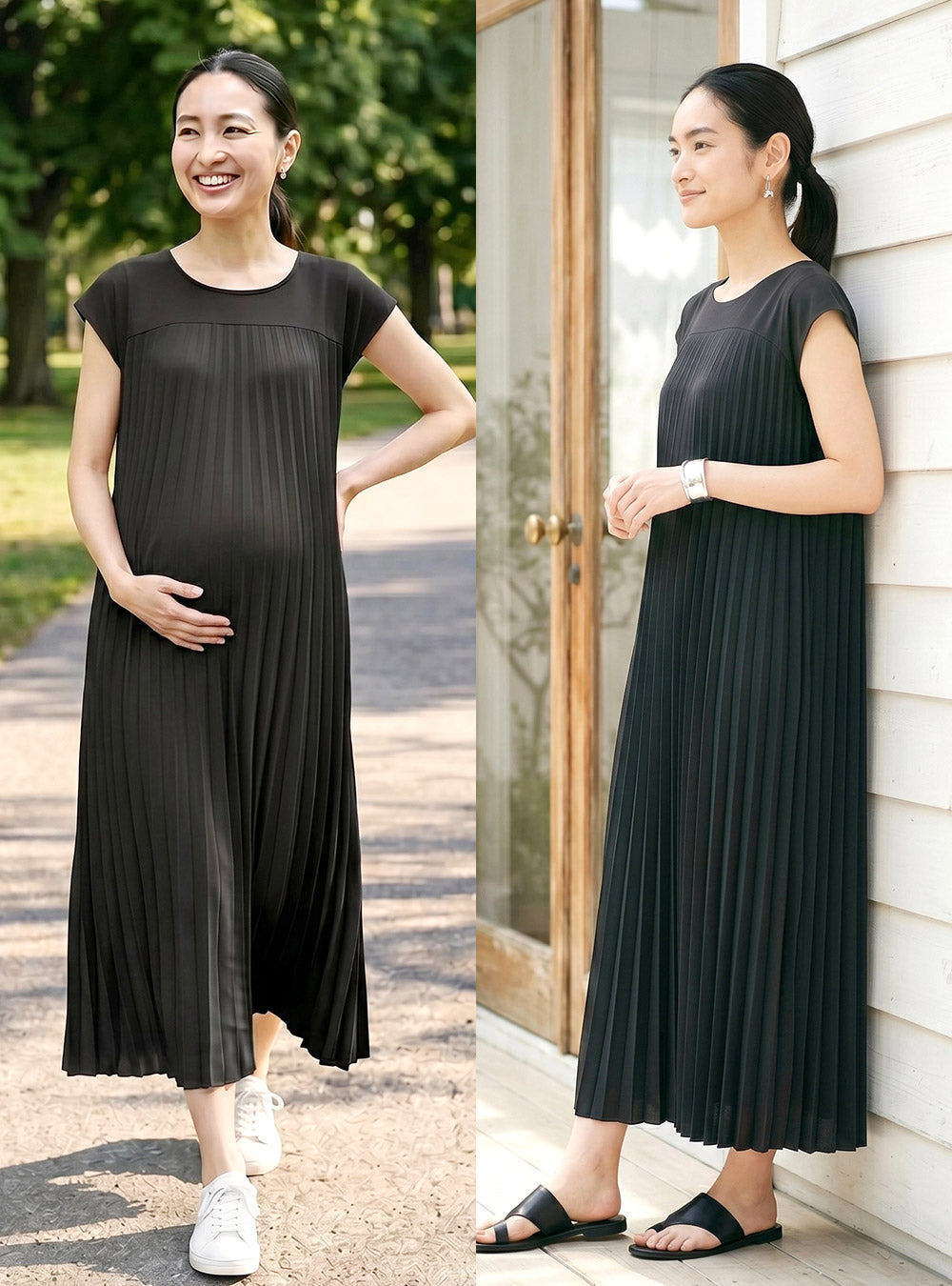 先行予約|産前産後対応授乳口付きプリーツワンピース フリーサイズ